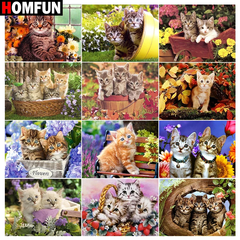 Алмазная 5d картина HOMFUN Корзина для кошек цветок Милая Вышивка крестиком