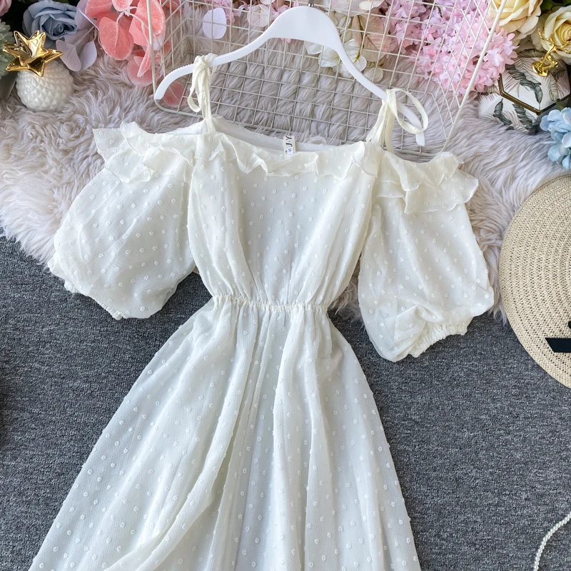 GLAUKE Maldives suspender White solid  beach dress women's summer seaside holiday Ruffle Backless Dress Sexy V Neck Ladies Vesti