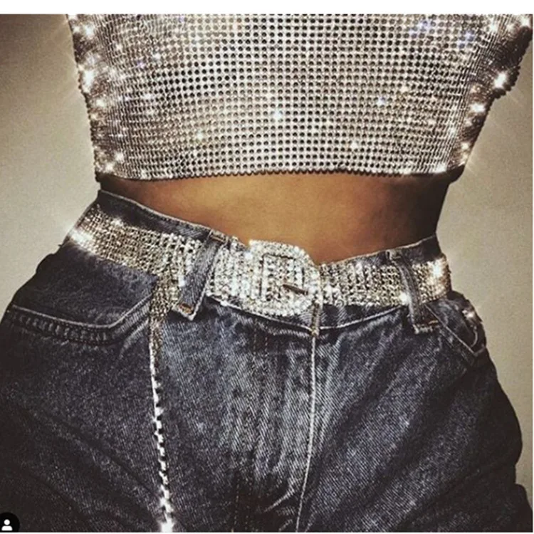 Женский джинсовый пояс элегантный винтажный с металлическими стразами юбка