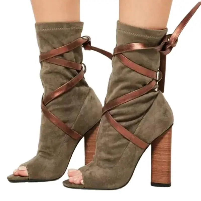 

Suede Peep Toe Cross Tied Pumps Sexy High Quality Women High Heels Female Fashion Party Dress Soild Spring Autume Shoes