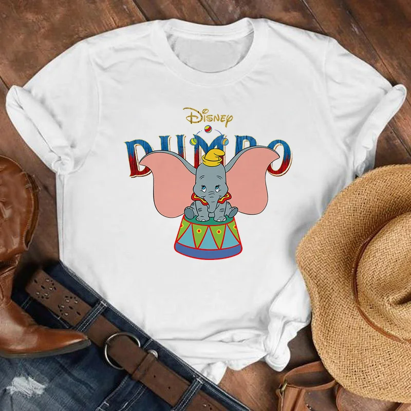 

New Disney T-Shirt Women Cute Cartoon Dumbo Print Graphic T Shirts Harajuku O-Neck Short Sleeve Tops Summer Fashion Female Tees
