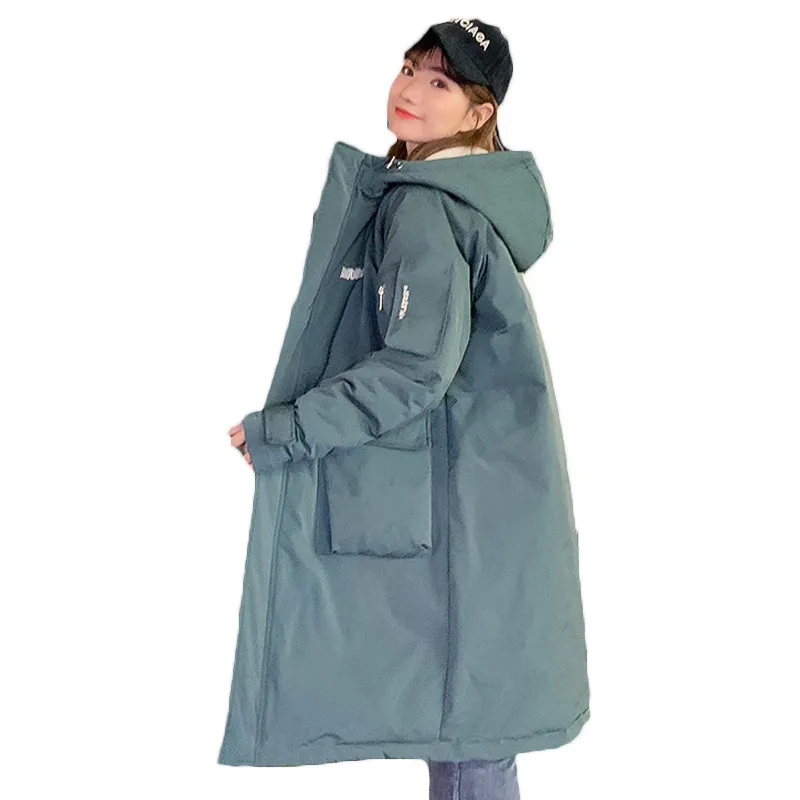 

Женские зимние куртки 2020 зимнее пальто для женщин с капюшоном корейское плотное сплошное размера плюс большой карман свободные длинные пар...