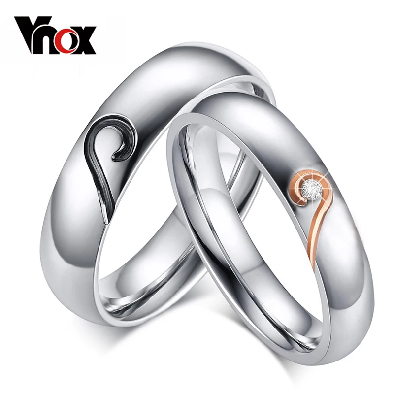 Vnox Пару Кольцо для Для женщин Для мужчин Нержавеющая сталь Сердце обещание украшения для 2 шт