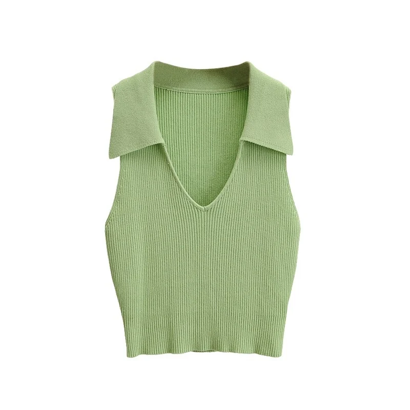 

WOMENGAGA Sleeveless Knitted Short Vest Women Top Versatile Fashionable New Slim-fit Solid Color Knit Short Lapel Summer PUEL