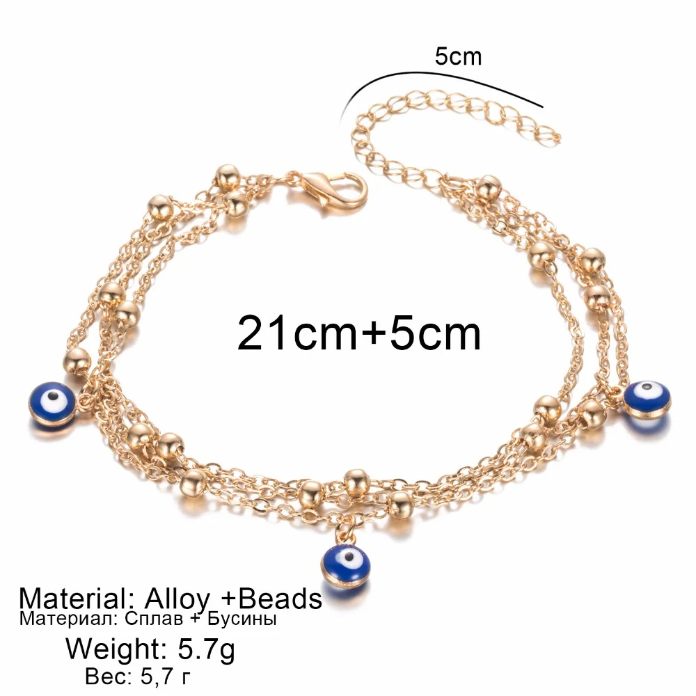 

Bohemian Multi Layered Beads Ankle Bracelet for Women Leg Chain Blue Evil Eye Pendant Anklet Summer Beach Foot Jewelry