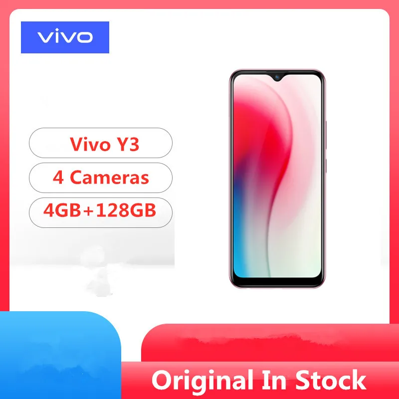 Быстрая доставка смартфон Vivo Y3 4G LTE MTK676 Android 9 0 6 35 дюйма 128x5000 4 Гб ОЗУ ПЗУ МП сканер