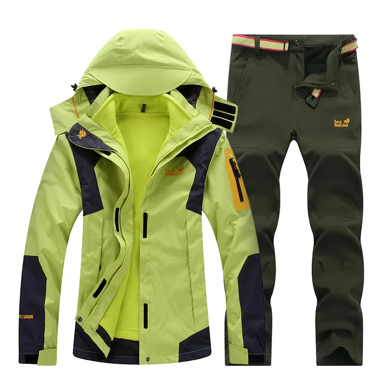 Winter Ski Suit for Men Fleece Warm Windproof Waterproof Skiing Suits Snowboarding Set Male Outdoor Ski jacket+Softshell Pant