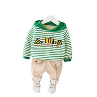 new children casual cartoon spring autumn thicken clothes kids striped hooded pants 2pcssets boys baby girls cotton tracksuit