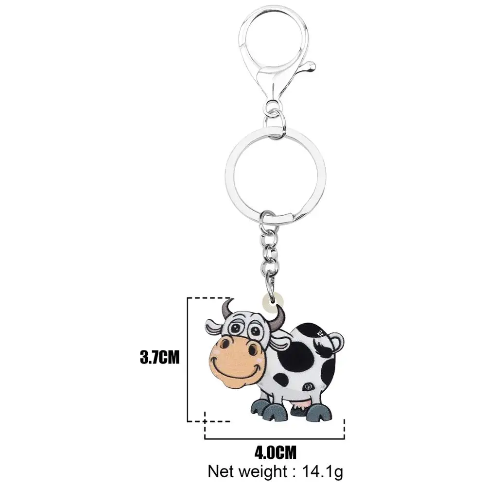 Bonsny акриловые брелки для ключей с коровой и молочной животными женщин девочек