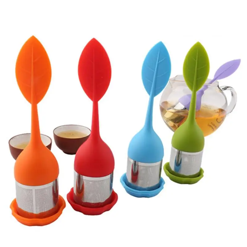 

Silicone Tea Infuser Reusable Tea Strainer Sweet Leaf With Drip Tray Novelty Tea Ball Herbal Spice Filter Tea Tool