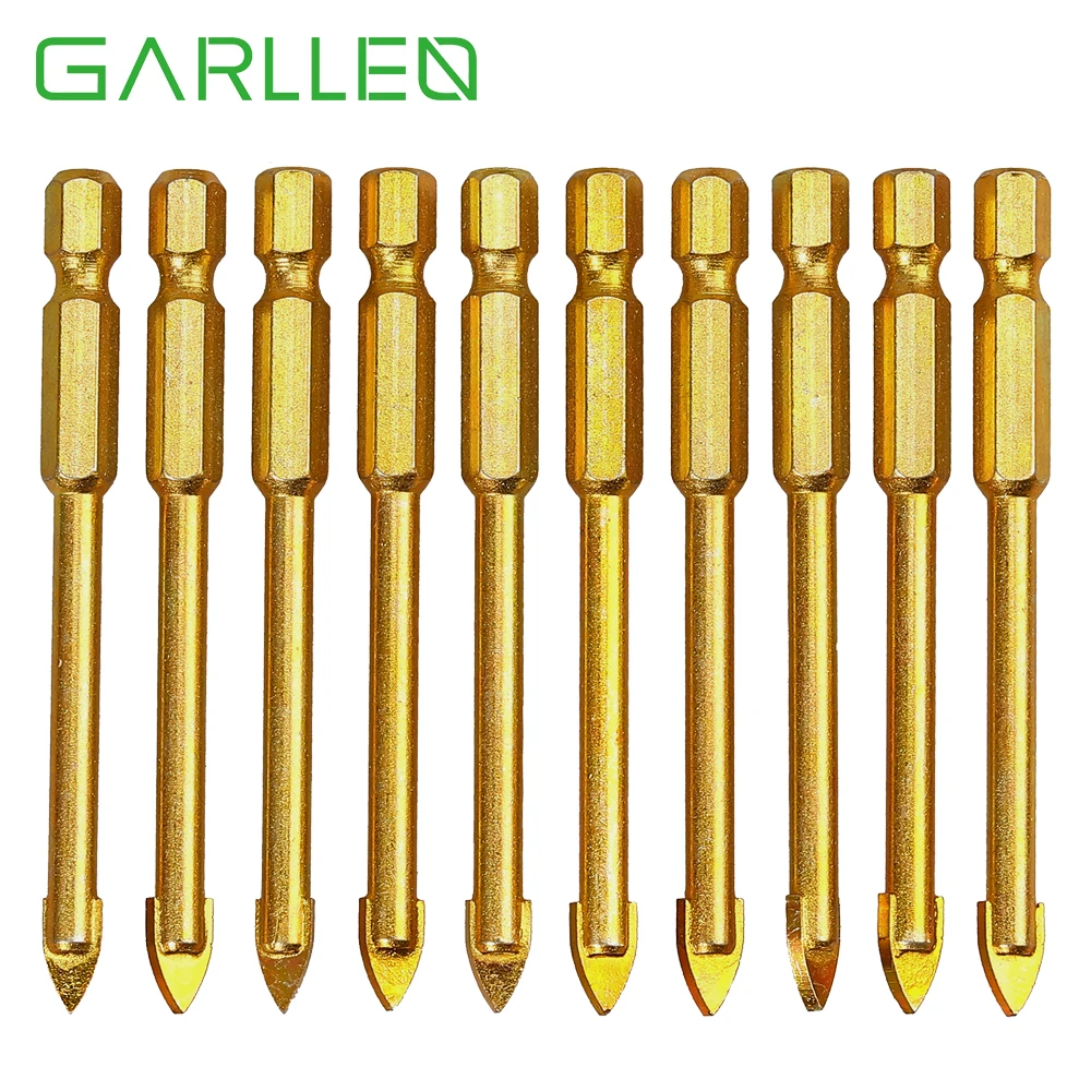 GARLLEN 10PCS 72mm Hex Flat Spear Glass Drill Bit Set Professional YG6X Alloy Cutting Drilling Drills for Tile Brick Hand Drill