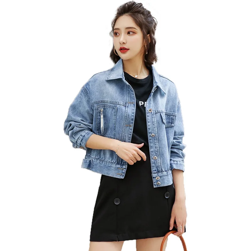 

Fashion Denim Jacket Female Spring And Autumn New Korean Short Denim Jacket Loose Bf All-Match Jacket Stitching Zipper Pocket