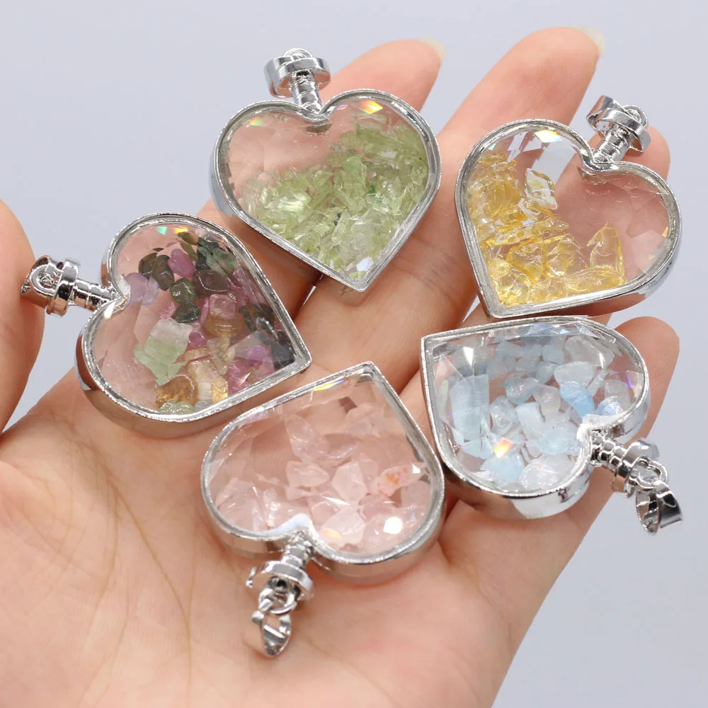 Подвеска из натурального камня в форме сердца прозрачная бутылочка желаний
