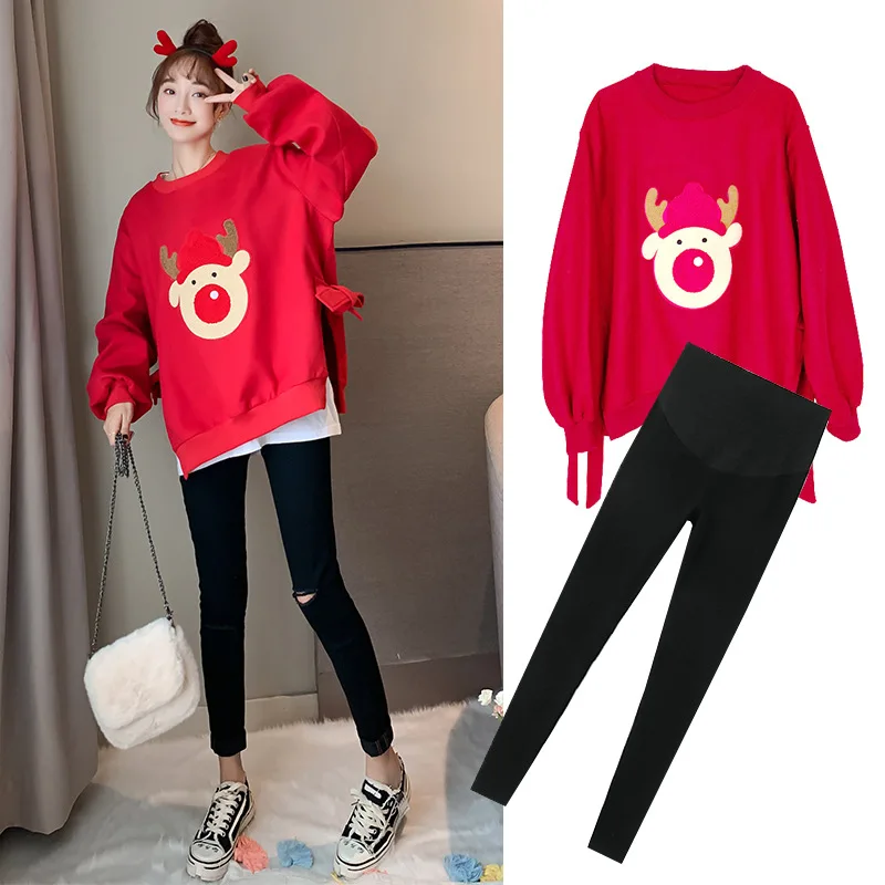 Зима 2020 рождественские Свободные Шерстяные Платья для беременных свитер юбка с