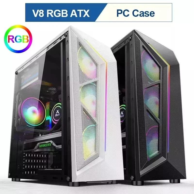 Чехол для игрового компьютера V8 RGB ATX полноразмерный акриловый прозрачный чехол