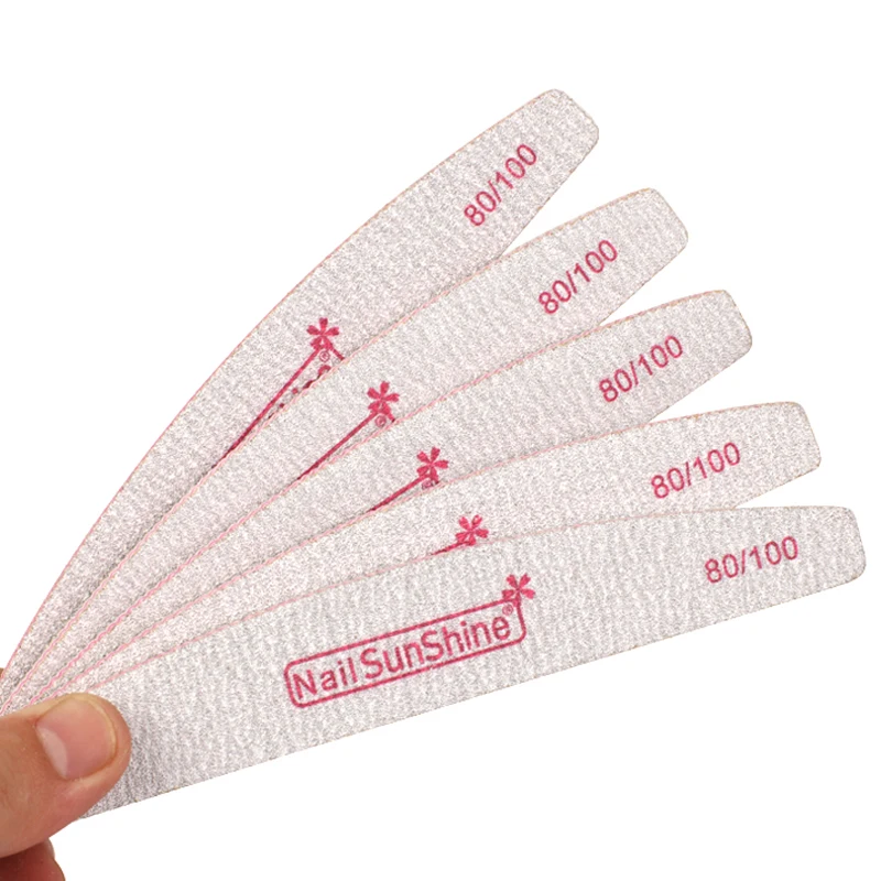 

7Pcs/Lot strong sandpaper Nail File 80/100 Double Side Nail Buffer Block Set Pink Curved Buffing For UV Gel Polish Manicure Tool