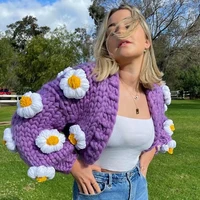 womens open front cardigan sweet 3d flowerfruitcloud long sleeve cable knit sweater high street wear tops