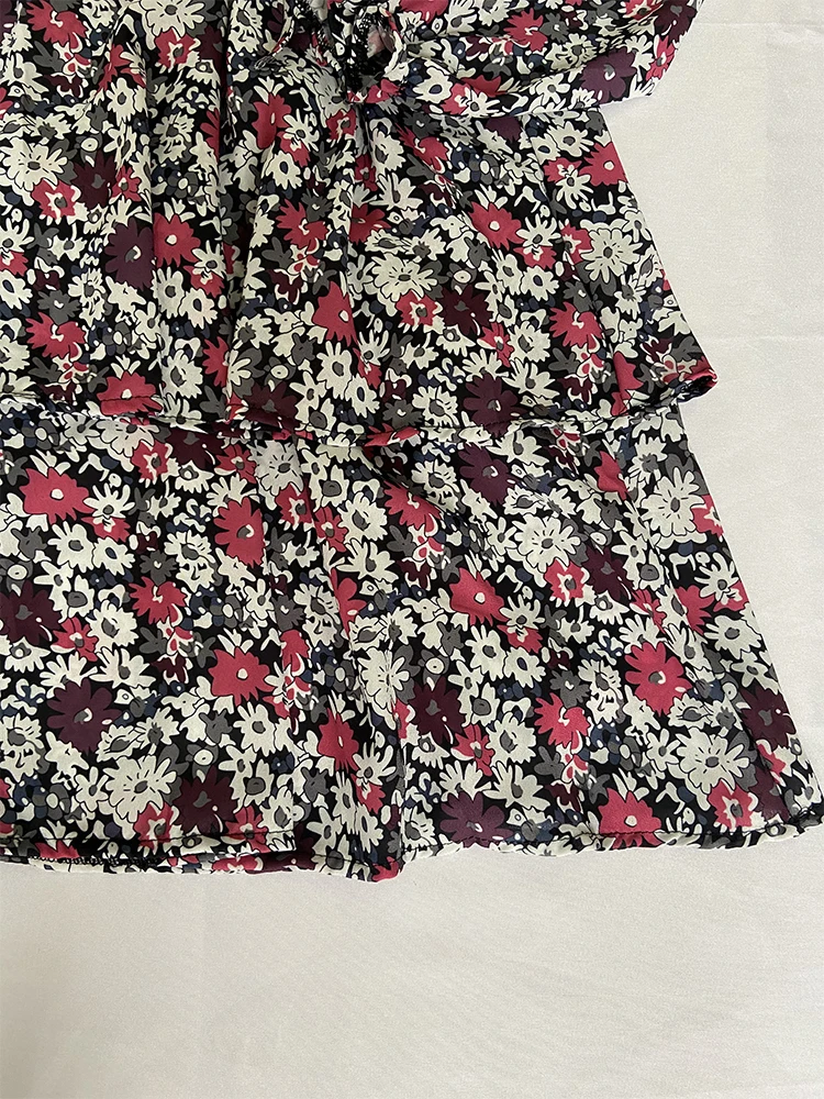 

Women Ruffles Floral Print V-Neck Puff Sleeve Lace Up Dress 2021 Spring Elegant Sashes Female Boho A-Line Dress Party Vestidos