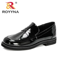 royyna 2021 new designers slip on platform shoes women round toe loafers solid patent leather casual shoes ladies office shoes