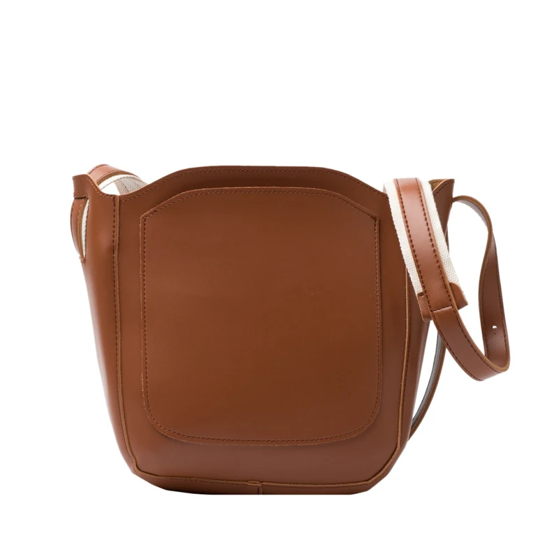 

Women Bucket Bag Literary Style Women's Shoulder Bag Black Simple Ladies Messenger Bag Young Girl Daily Bag artificial leather