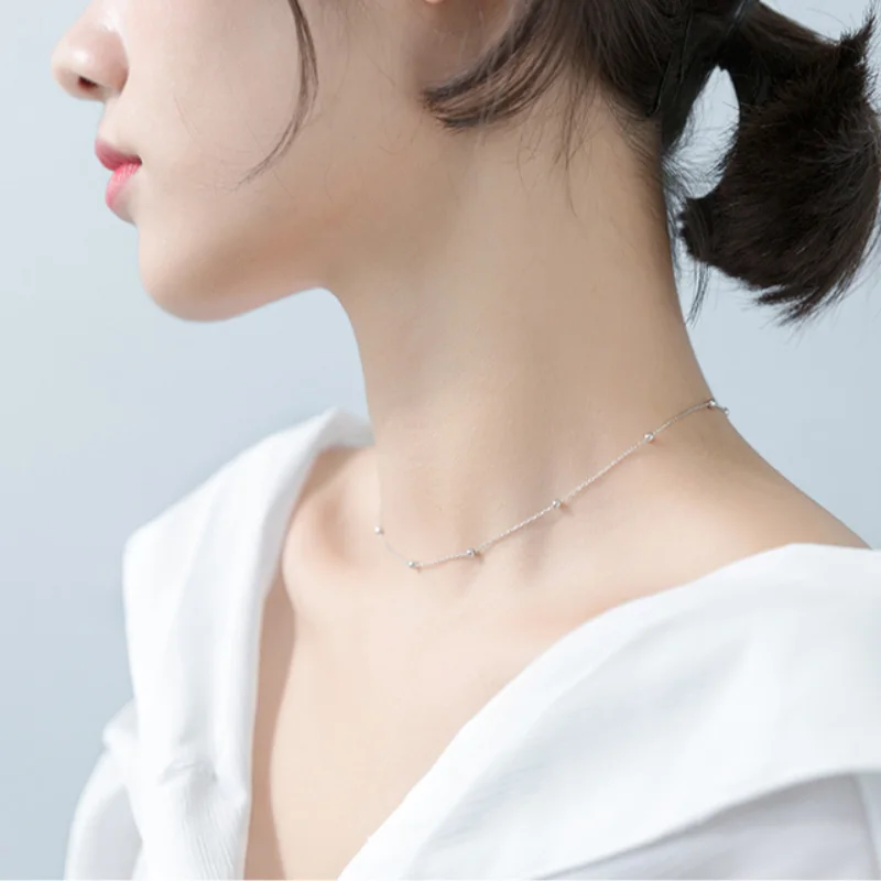 Женское ожерелье из серебра 925 пробы с маленькими бусинами | Украшения и