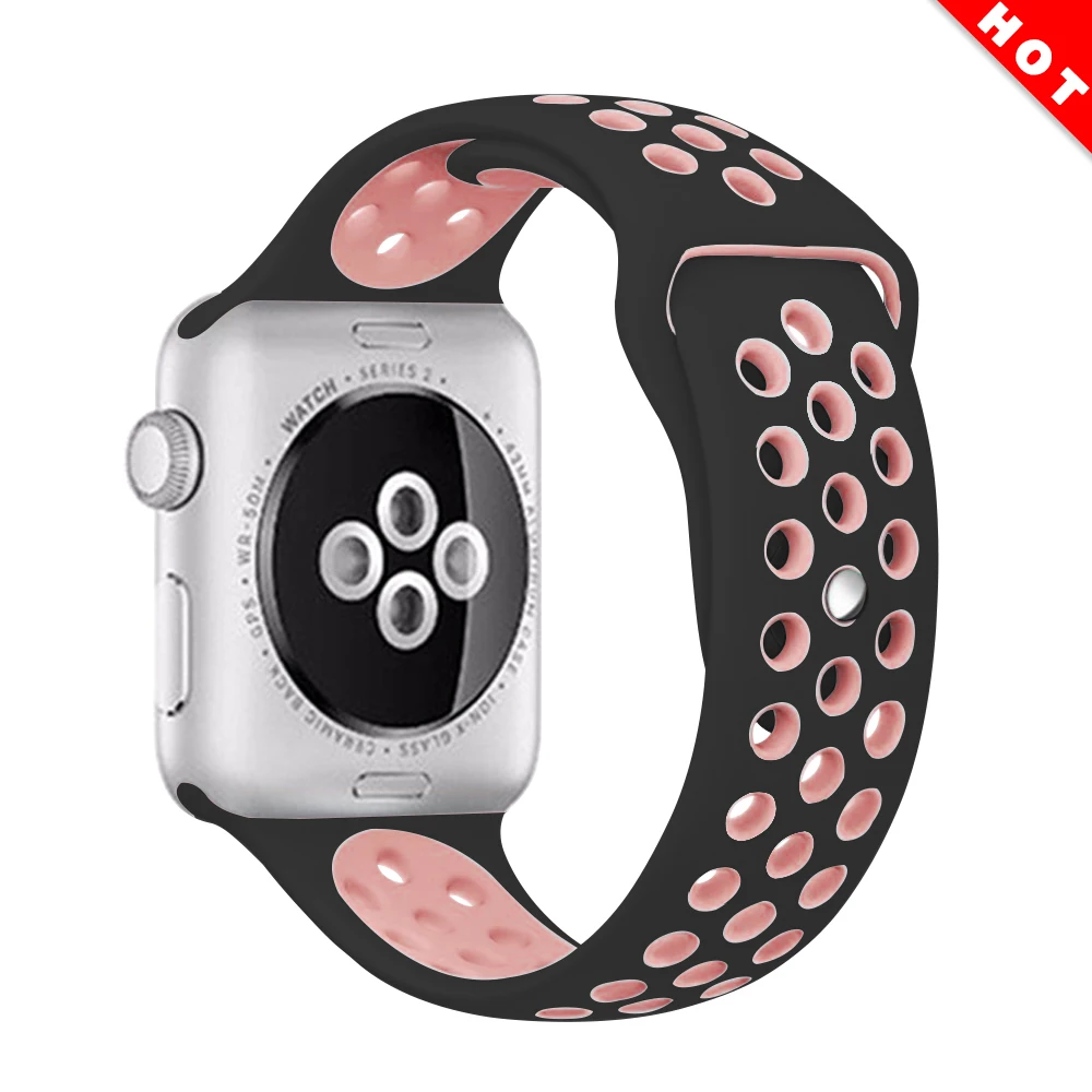 Спортивный силиконовый ремешок для apple watch, 42 мм, 44 мм, 38 мм, 40 мм, браслет для часов iwatch, apple Series 5 - Цвет ремешка: Black light pink