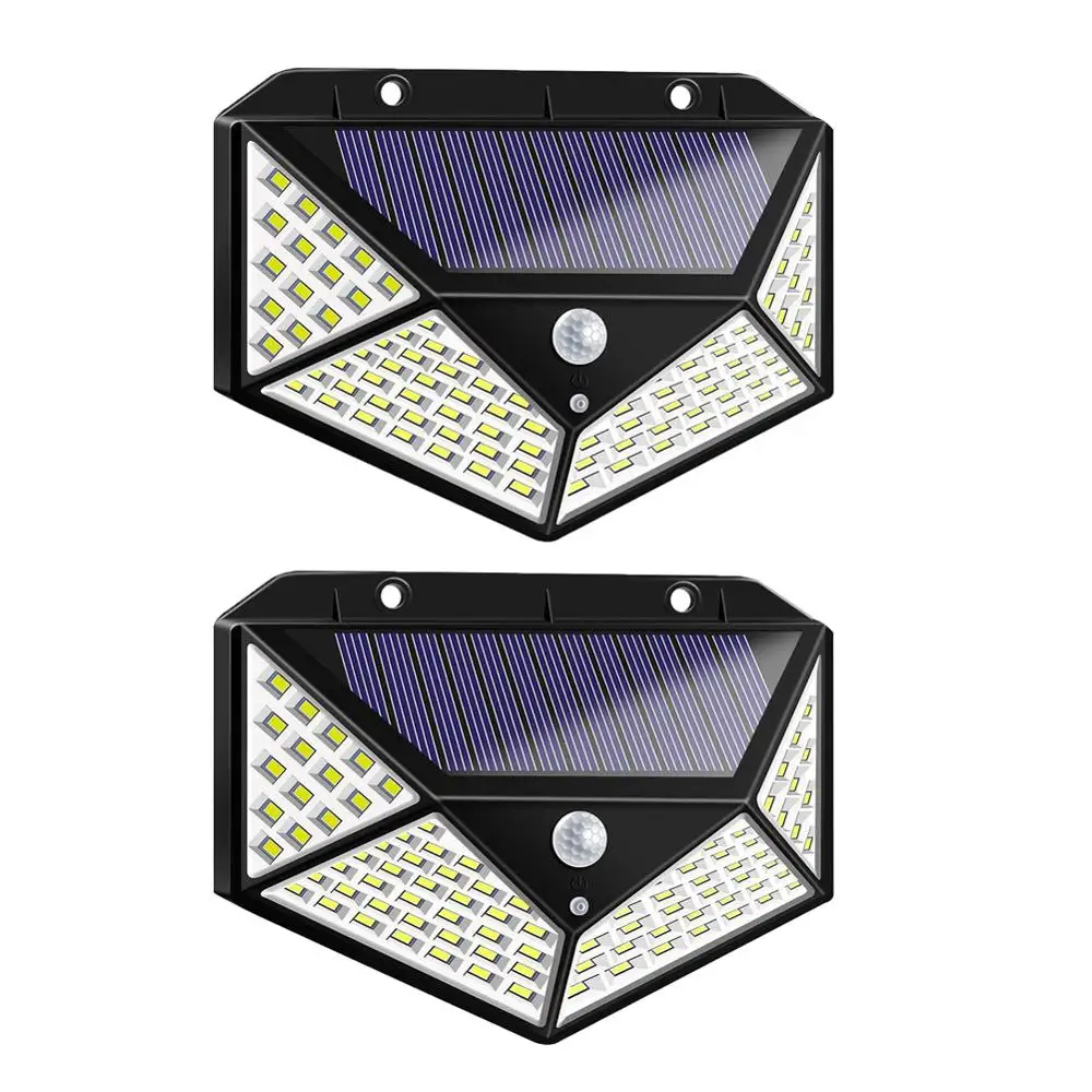 100 LED Polysilicon 100 светодиодный светильник на солнечной батарее, энергосберегающий, водонепроницаемый, с датчиком движения, Уличный настенный светильник, уличный, для двора, для дома, сада, светильник безопасности - Испускаемый цвет: 100 LED Polysilicon