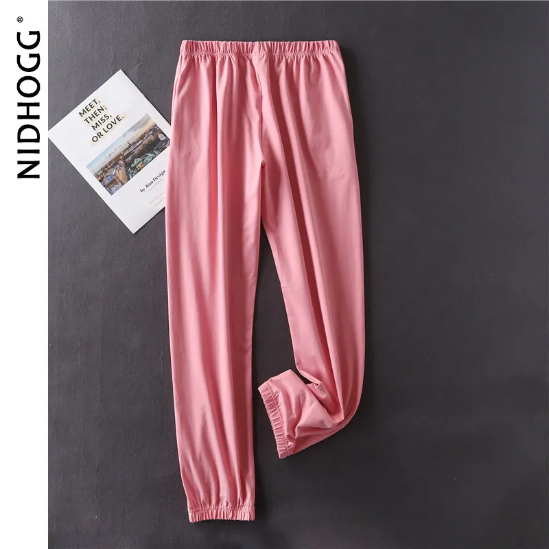 

Autumn High-Density Combed Knitted Cotton Leggings Casual Home Pants Solid Elastic Waist Pajama Pants Loungewear Bottoms Women