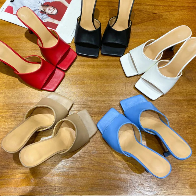 

WDHKUN 2020 New Summer Women's Mules Slippers Elegant Square Toe High Heels Slippers Ladies Slides Shoes Femme Zapatos Mujer