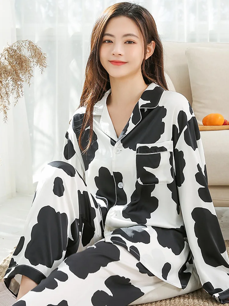 

Summer White Satin Pyjamas Femme Korean Cute Cartoon Pajamas Women Thin Sleepwear 2021 Nightie PJ Ice Silk Pijama Homewear