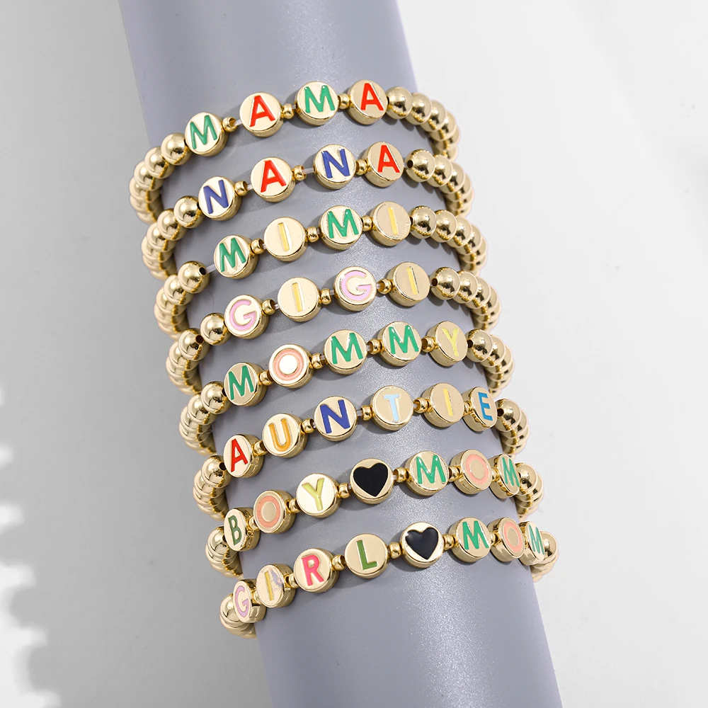 

Custom Jewelry Flat Disc Letters Name Bracelet Gold Metal Beaded Bracelet for Women Men Fashion Handmade Personalized Gift