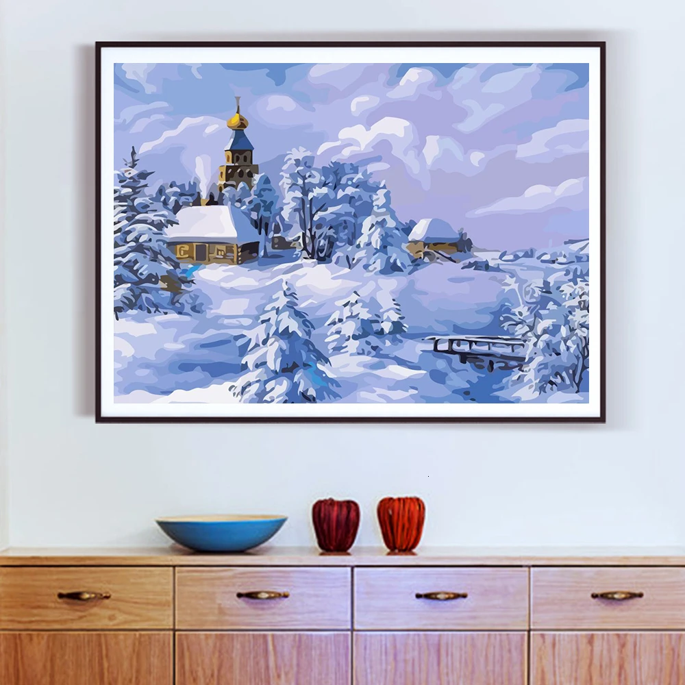 Картина AZQSD по номерам зимний DIY Unframe подарок ручной работы акриловая краска