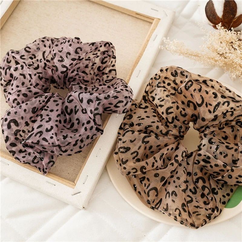 Oversized Leopard Organza Scrunchie Girls Elastic Thin Hair Ties Rope Accessories Print Ponytail Holder Ring Headwear |