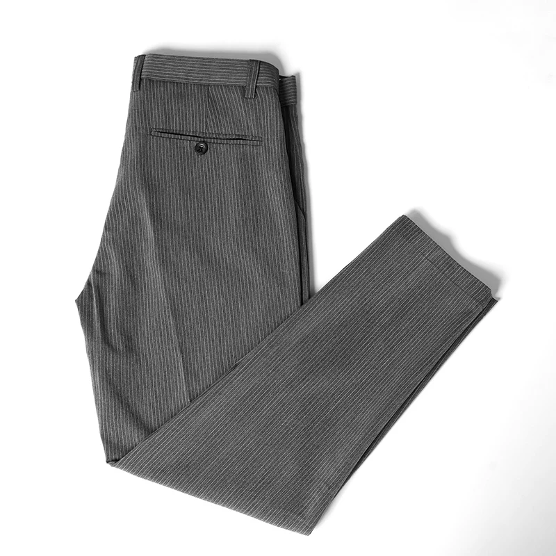 

Korean Style Fashion Ankle-length Pant Men Striped Casual Straight Suit Pants Summer Mens Anti-wrinkle Breathable Trousers