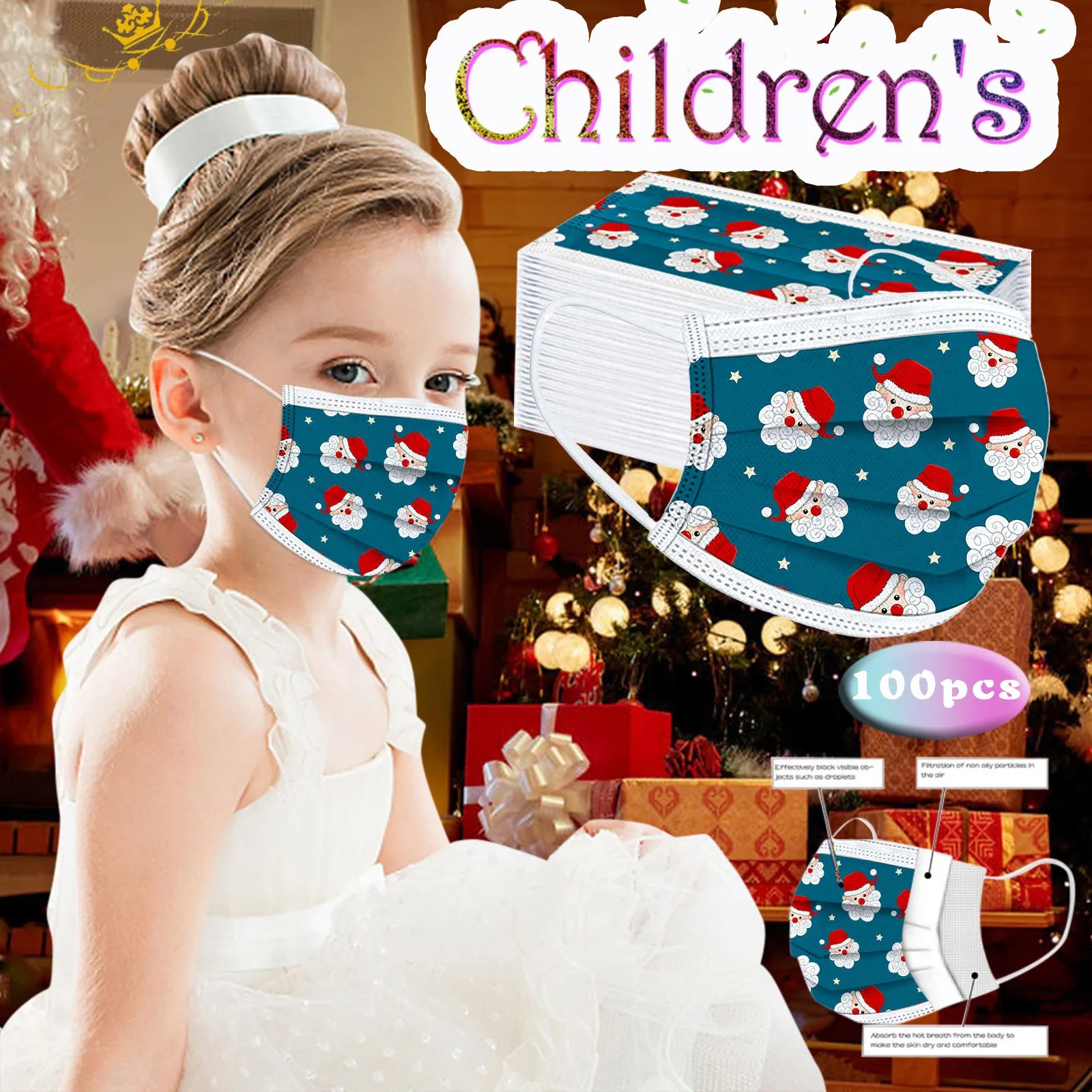 

mscara Mascarilla 100/30/20/10P Children's Christmas Printed Mask Disposable Protective Face Masks Masque Cubrebocas #541