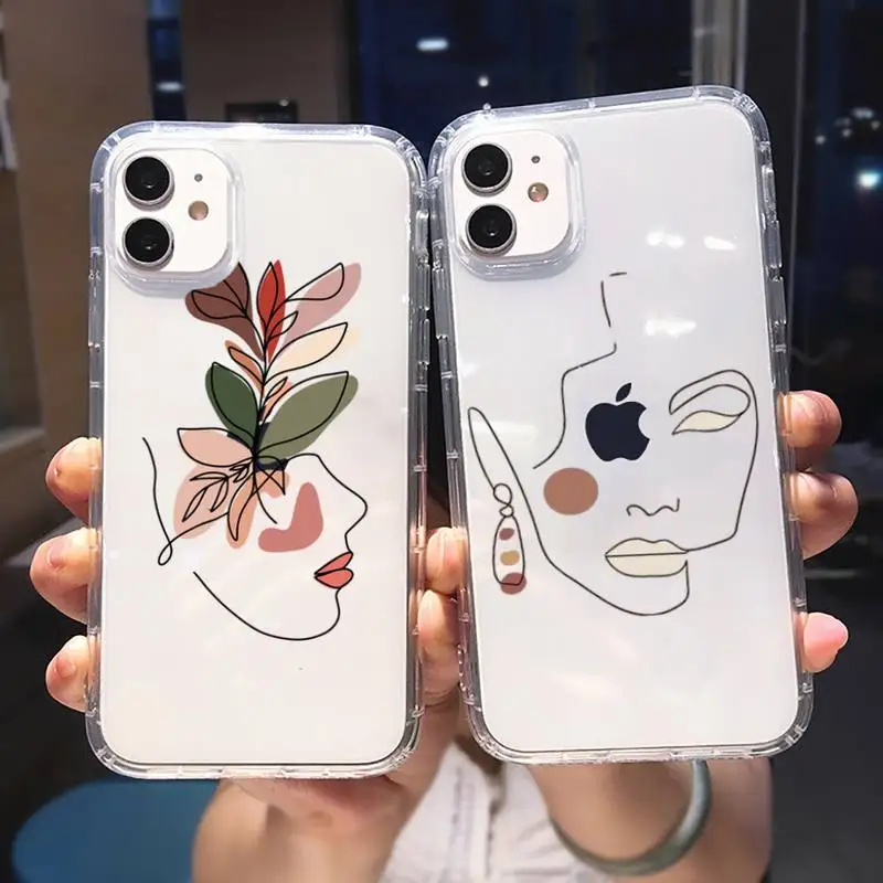 

New Funny Art Sketch Phone Case Transparent for iPhone 6 7 8 11 12 s mini pro X XS XR MAX Plus cover funda shell