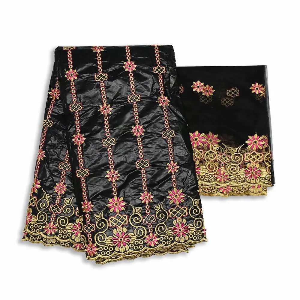

Fashion Red African Cotton Jacquard Bazin Lace Fabric And 2Y Tulle Net Lace Cloth IKBN147