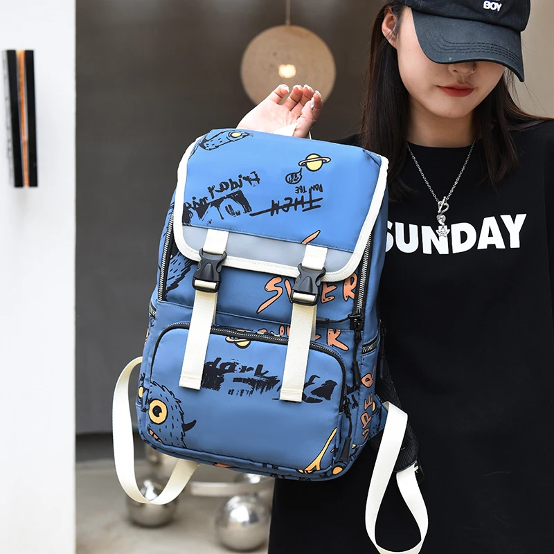 Рюкзаки с пряжкой в стиле граффити школьная сумка сумки для книг нейлоновые