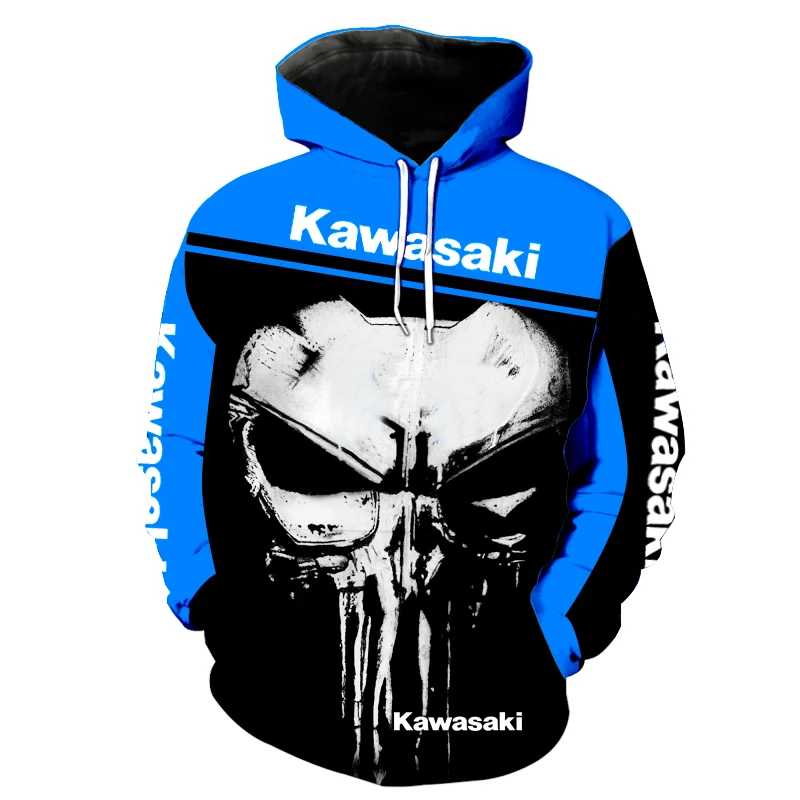 

2021 New Kawasaki&Punisher Hoodies Fashion 3D Print Hoodie Sweatshirt Casual Pullover Motorcycle Racing Suit Men Women Zip Hoody
