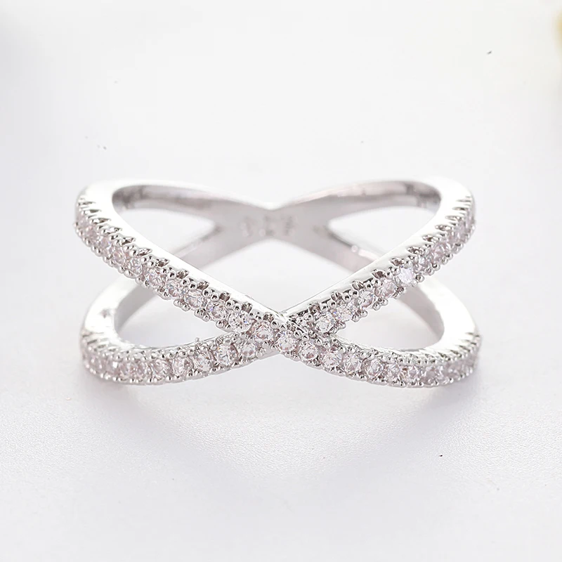 

New Fashion Rings For Women Silver Color X-Shaped Cross Little Rhinestone Female Retro Anniversary Simple Ring Jewelry 30F439