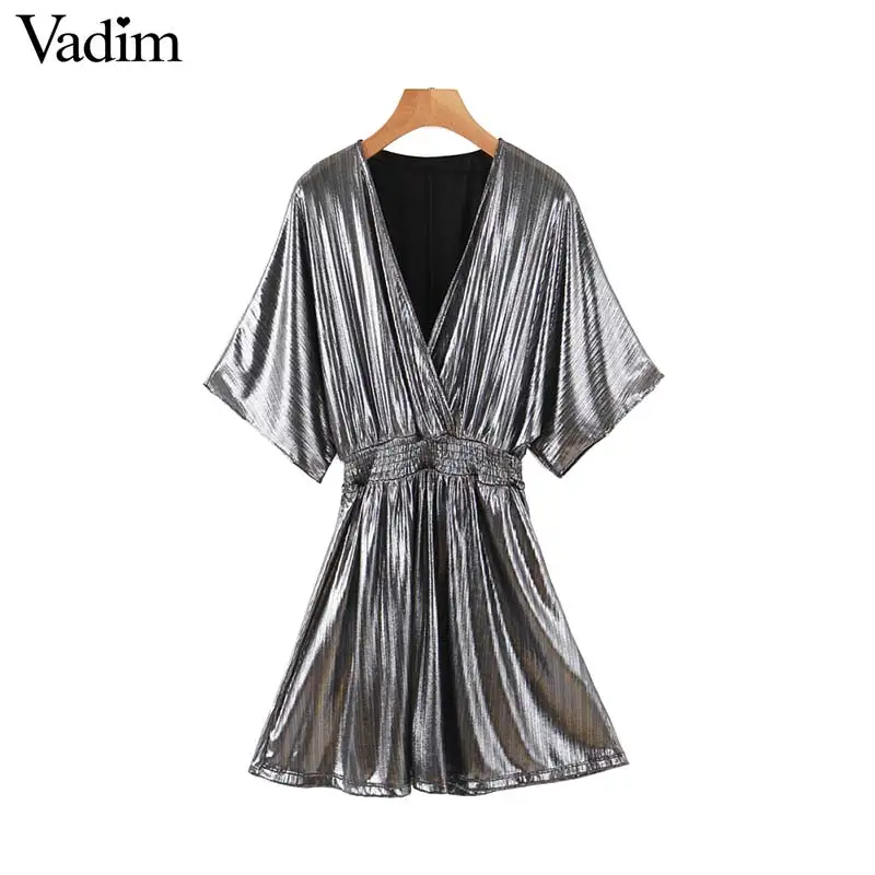 Vadim женское сексуальное блестящее мини платье с v образным вырезом и рукавом до