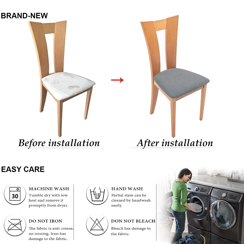 

Spandex Jacquard Dining Room Chair Seat Covers,Removable Washable Elastic Cushion Covers for Upholstered Dining Chair