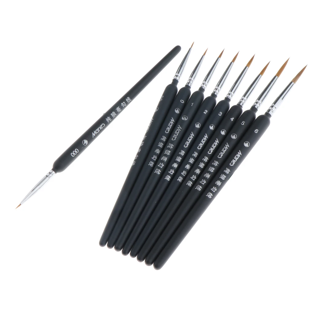 

9Pcs Paint Brush Set Professional Sable Hair Detail Miniature Art Nail Brushes