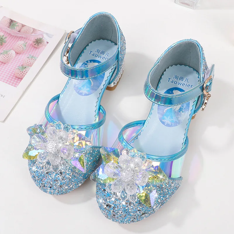 Детские кожаные туфли принцессы Эльзы новые на высоком каблуке для девочек с