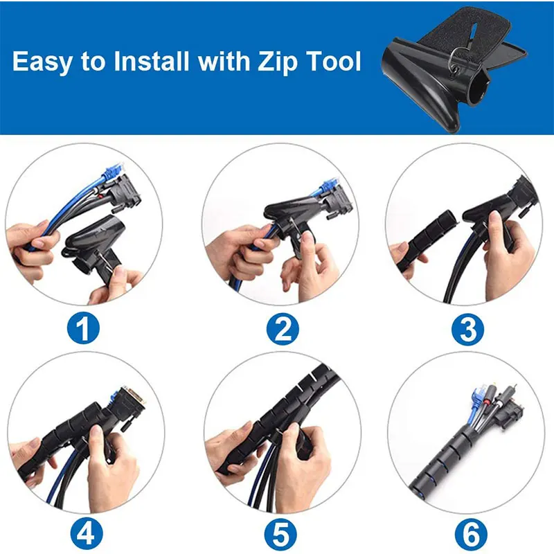 6.56FT Cable Management Sleeve Cord Bundler with Zip Clip Zipper Wire Wrap Organizer Cabler for TV Computer Cinema | Строительство и