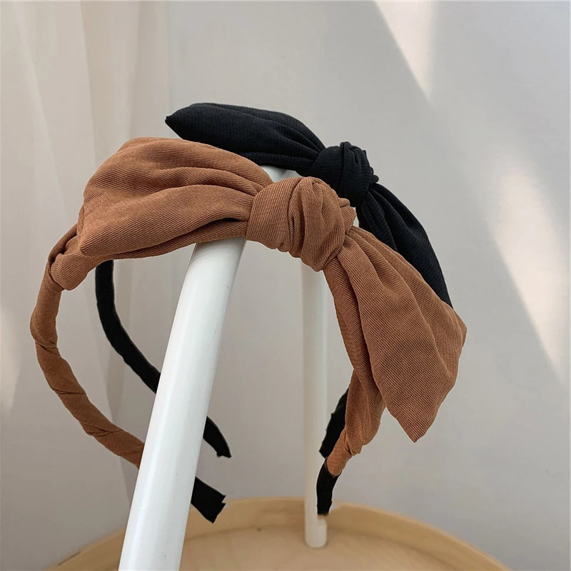 QCOOLJLY Fashion Knotted Solid Color Headband for Women Bowknot Hairband Wide Hair Hoop Accessories |