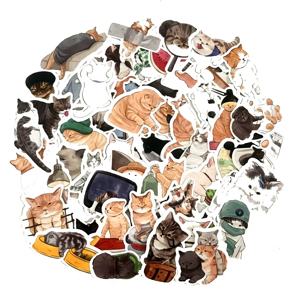 

Net Red Cat Series PVC Graffiti Sticker Aesthetic Scrapbooking Accessories Phone Sticker Flakes Stationery School Supplies 54PCS
