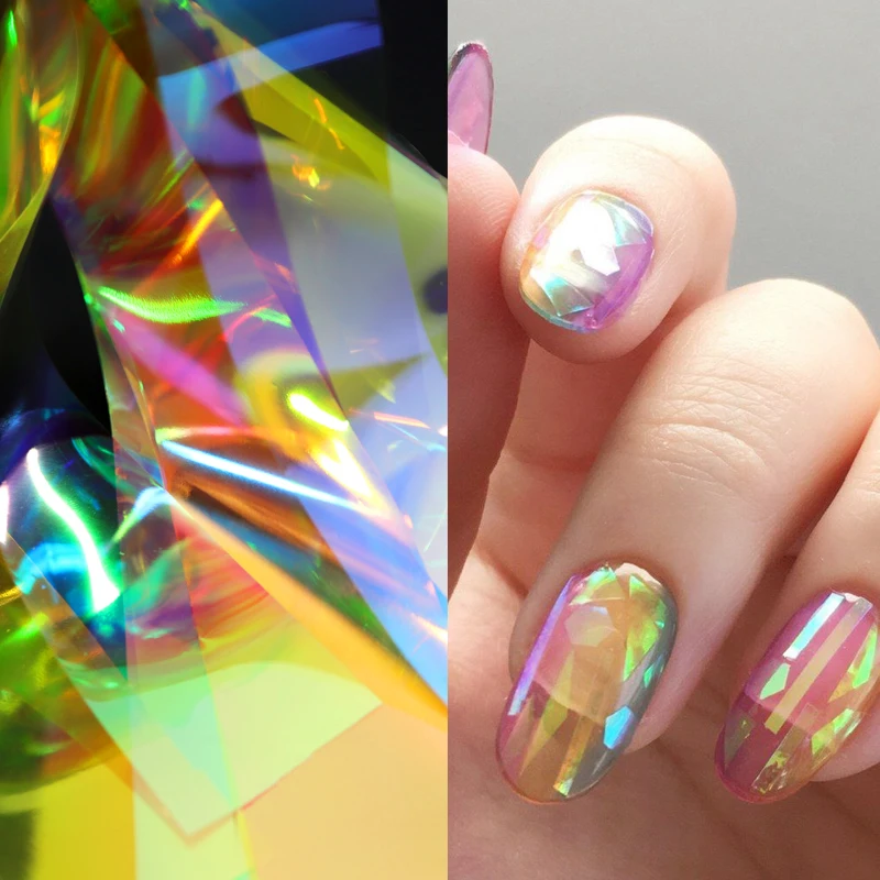 

10 шт. голографический градиентный Аврора сломанной Стекло Бумага наклейки для ногтей "Русалка" Французский маникюр искусство украшения жел...