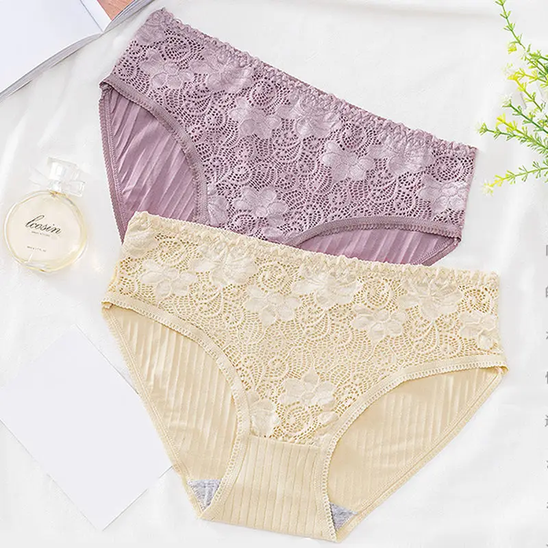 

Fashion Women's Underwear New Trend Solid Color Antibacterial Exquisite Lace Hollow Stretch Breathable Lightweight Underwear
