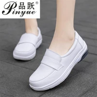 womens female nurse mother loafers genuine leather flats white shoes platform students soft vulcanized shoes